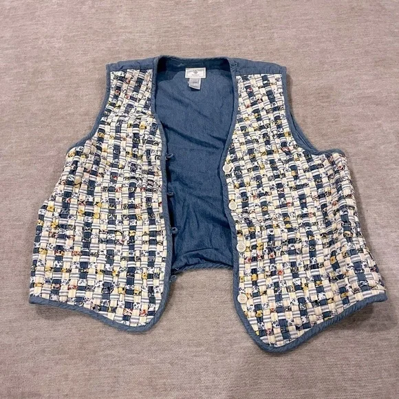 Vintage Quilted Vest from the 1990s by Susan Bristol Casuals, Floral, Denim 2W - Picture 2 of 5